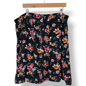 Modcloth Floral Mini Skirt Black Women's Plus Size 2X Lined with Pockets